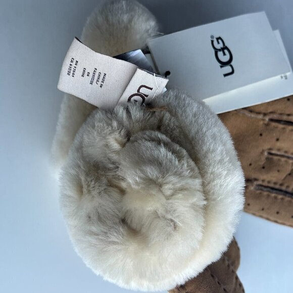 UGG Perforated Suede Leather Shearling Gloves Chestnut NWOT*f - Picture 6 of 9
